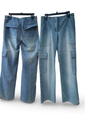 Mid Rise Wide Leg 6 Pocket Denim Cargo Jeans by LAUNDRY Size 6